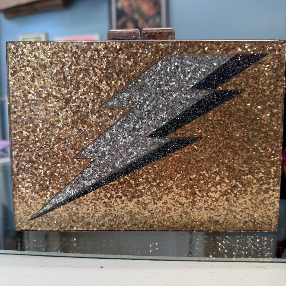 Betsy Dare Cyndi Clutch Gold Lightening Bolt